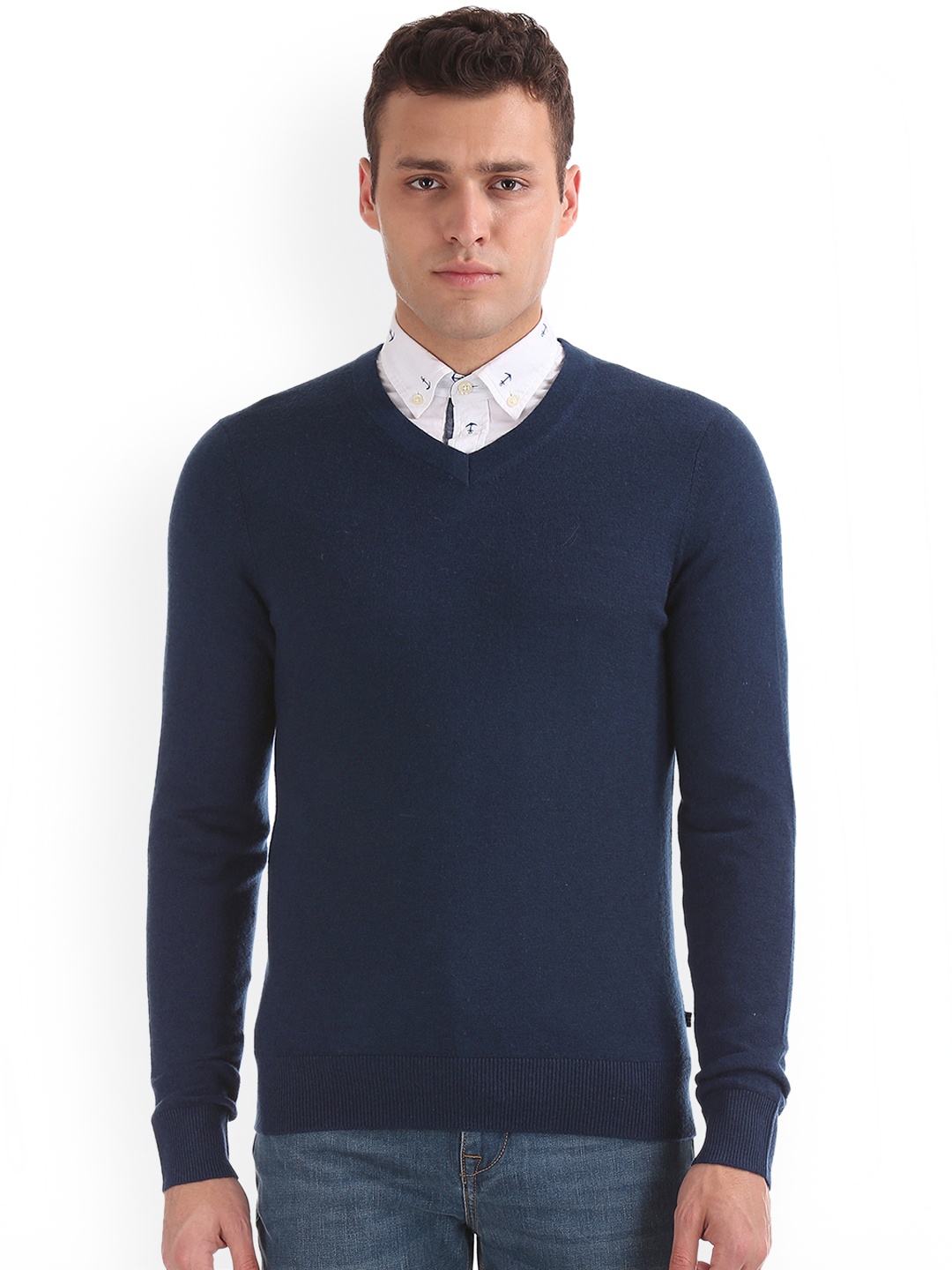 

Nautica Men Navy Blue Solid Woollen Sweater