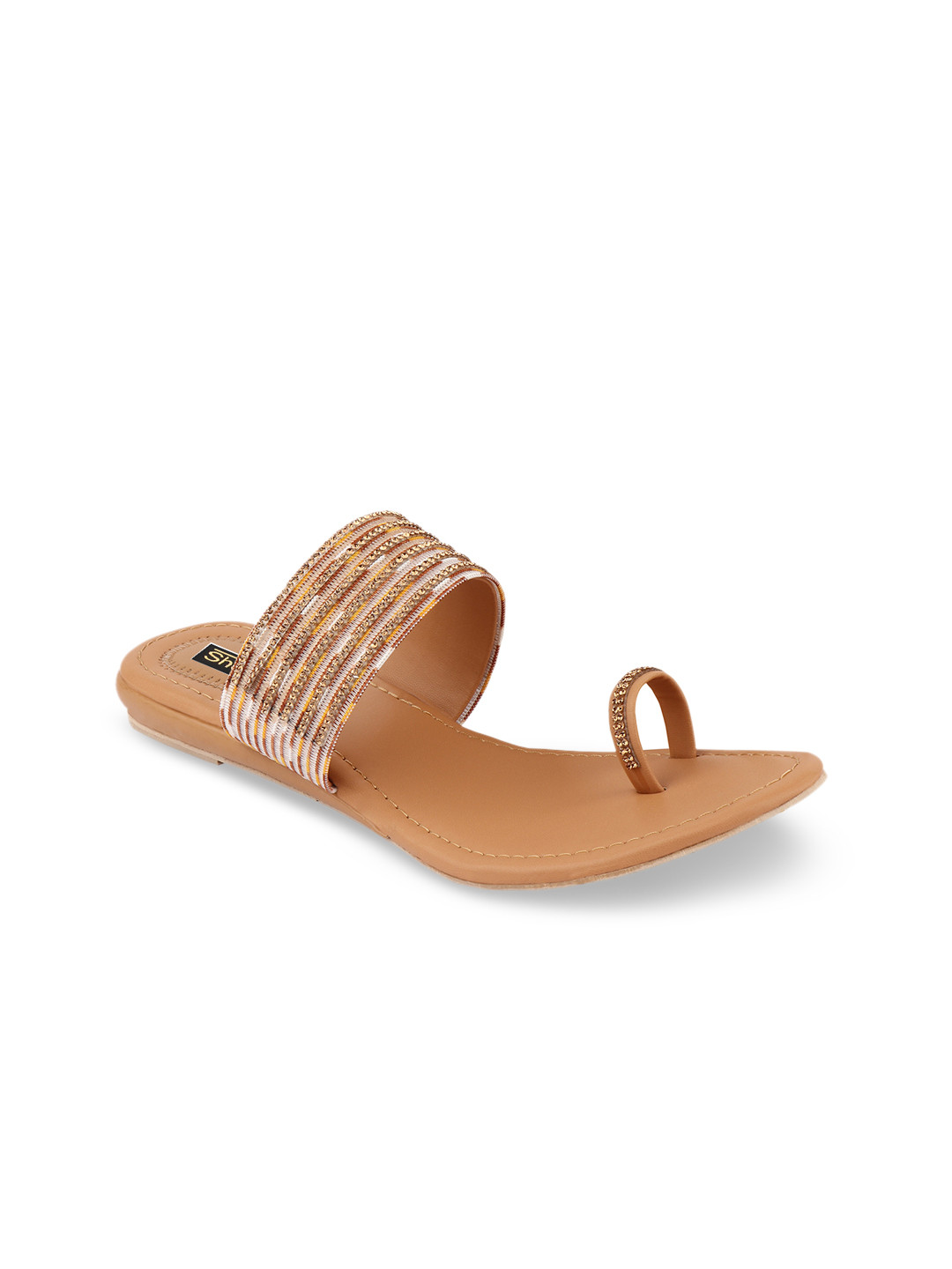 

Shoetopia Women Gold-Toned Woven Design Synthetic One Toe Flats