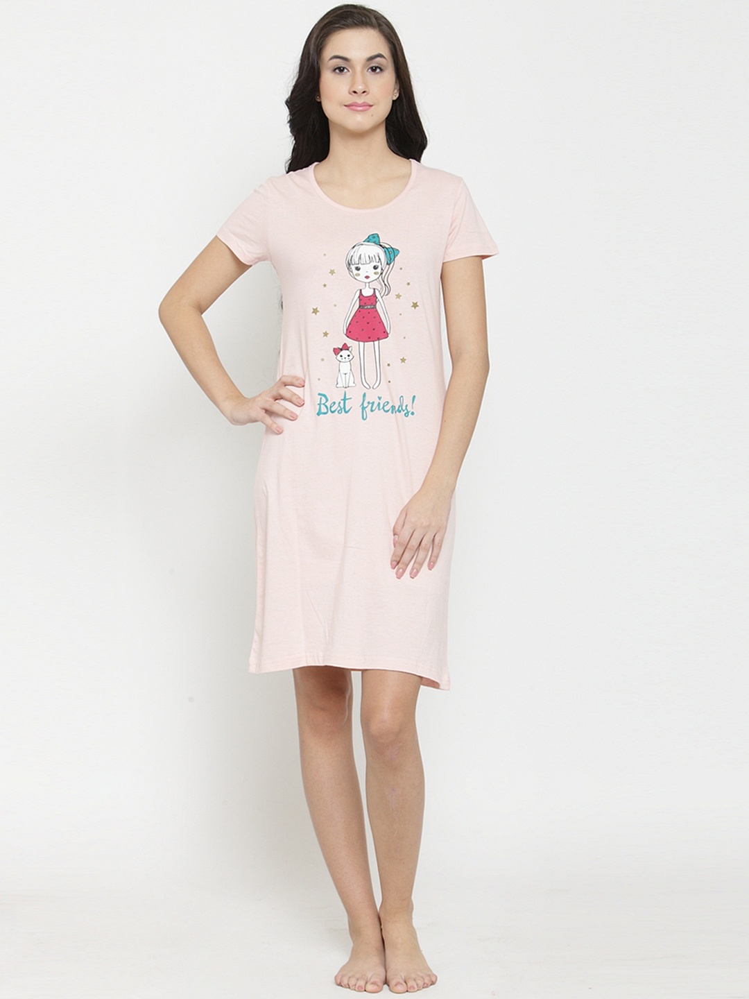 

Slumber Jill Women Pink Printed Sleep Shirt FS-001