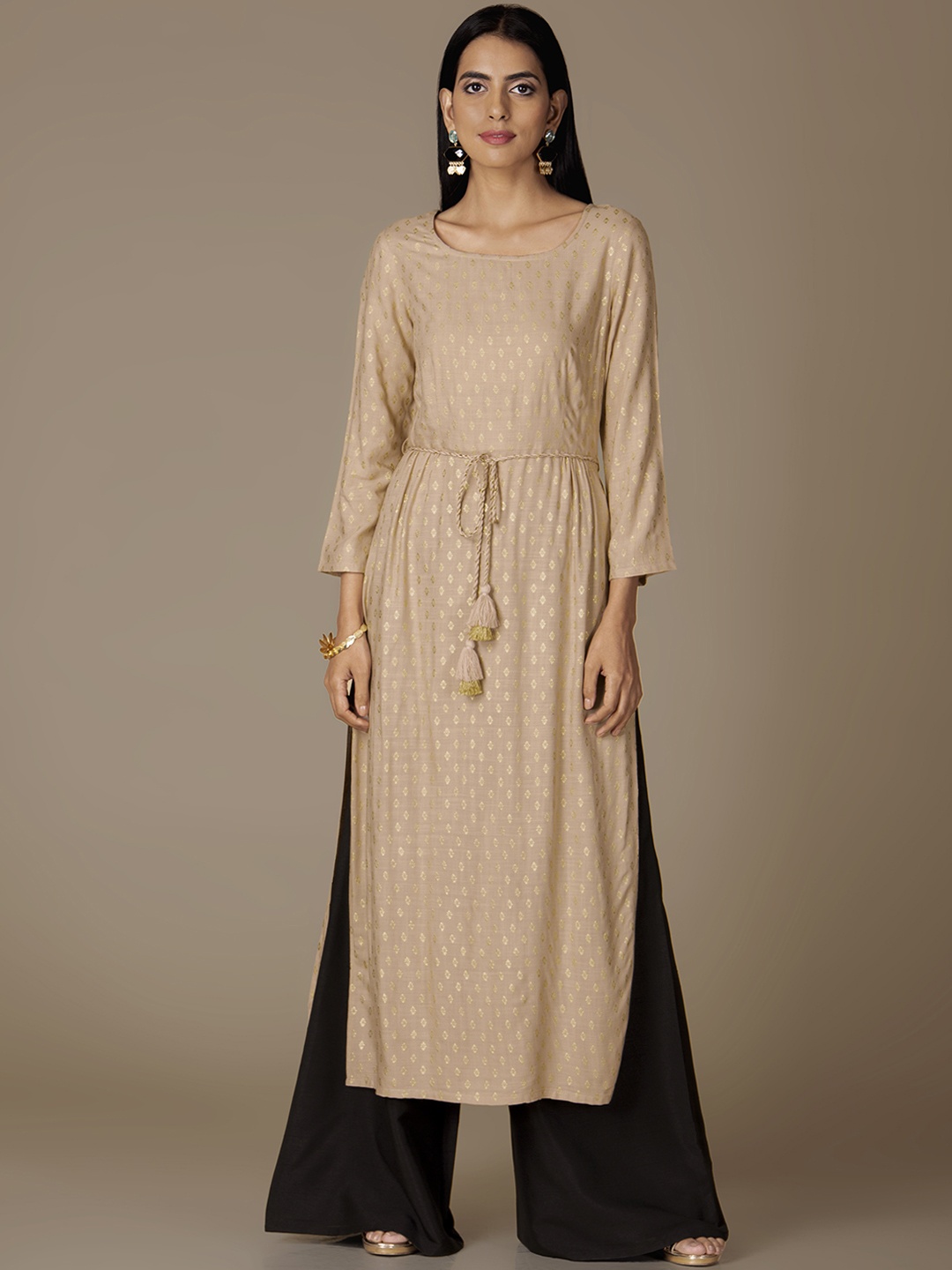 

INDYA Women Beige Printed Straight Kurta