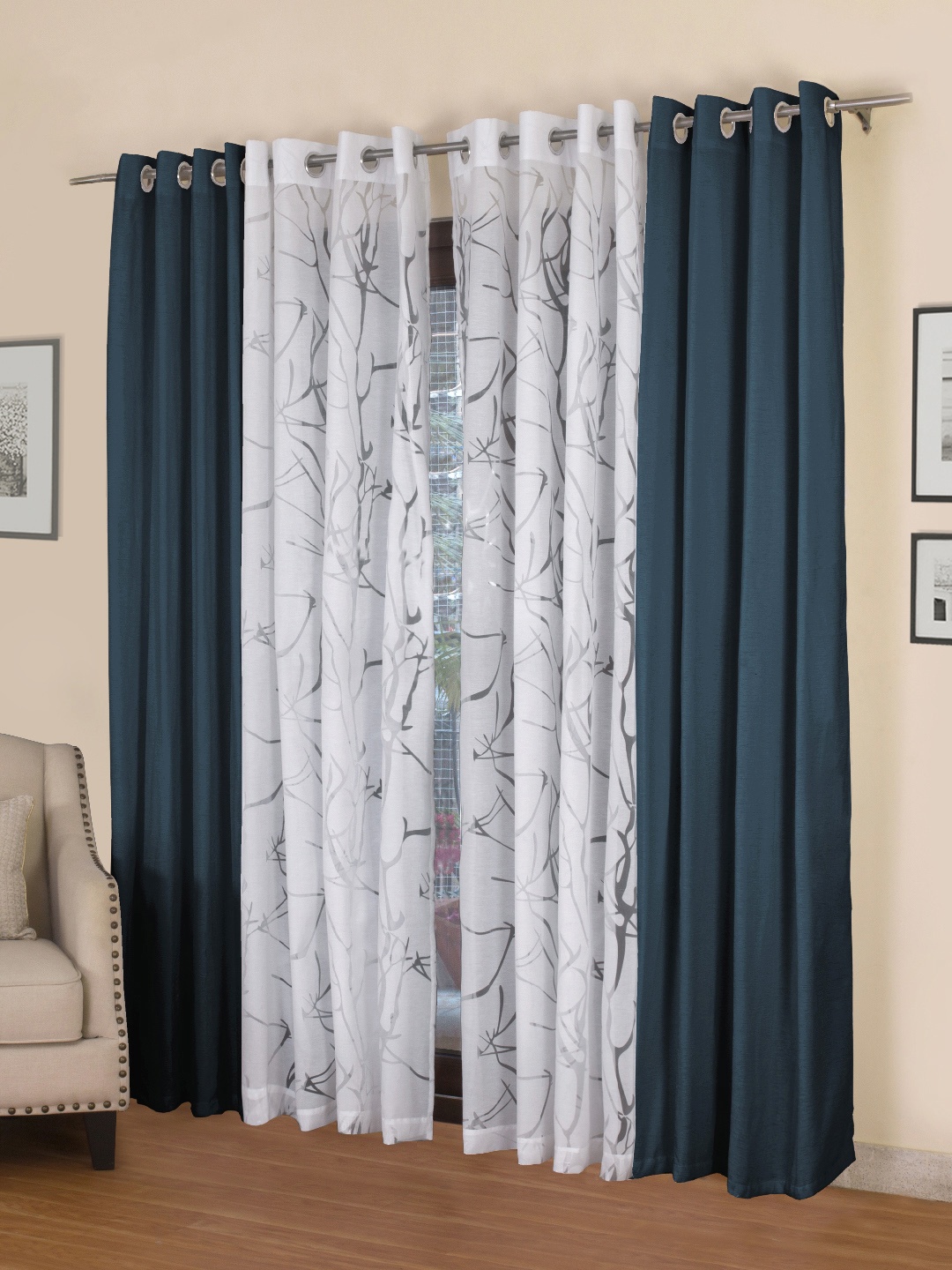 

ROSARA HOME Blue & White Set of 4 Door Curtains