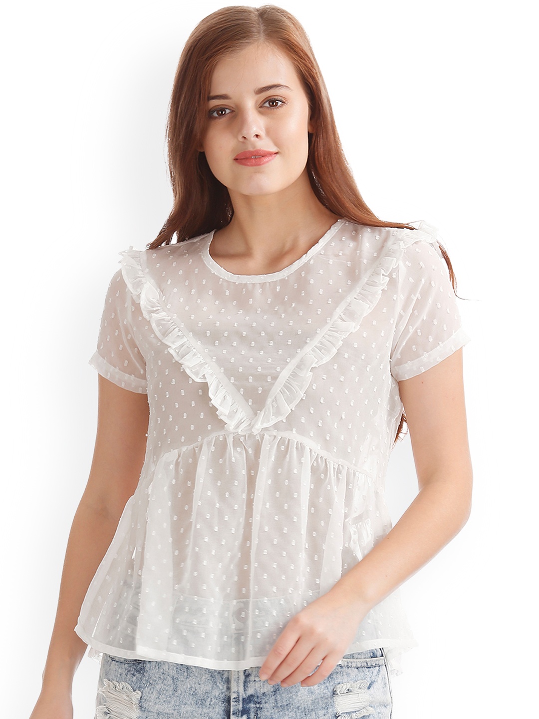 

Flying Machine Women White Self Design A-Line Top