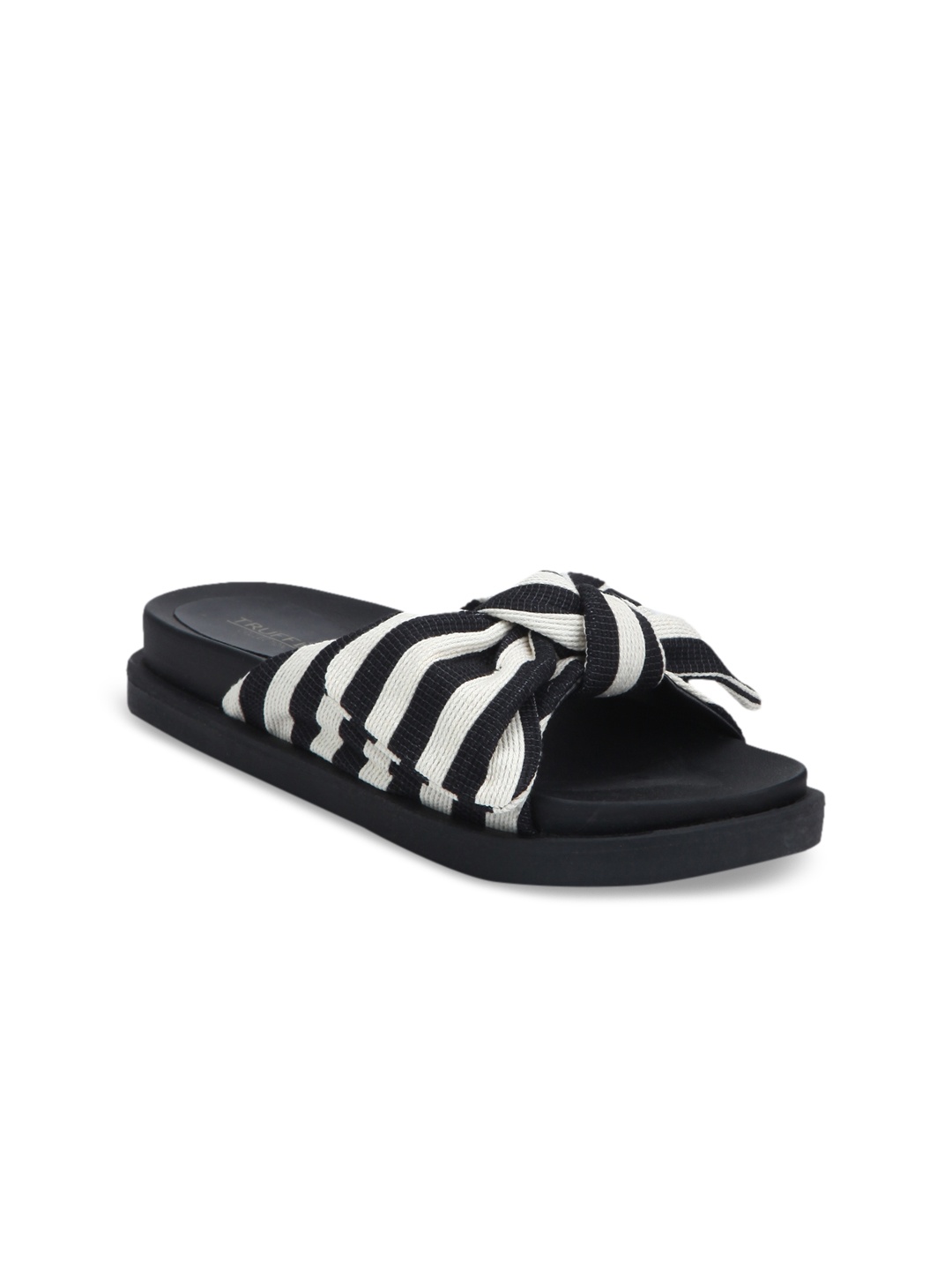 

Truffle Collection Women Black Striped Synthetic Open Toe Flats