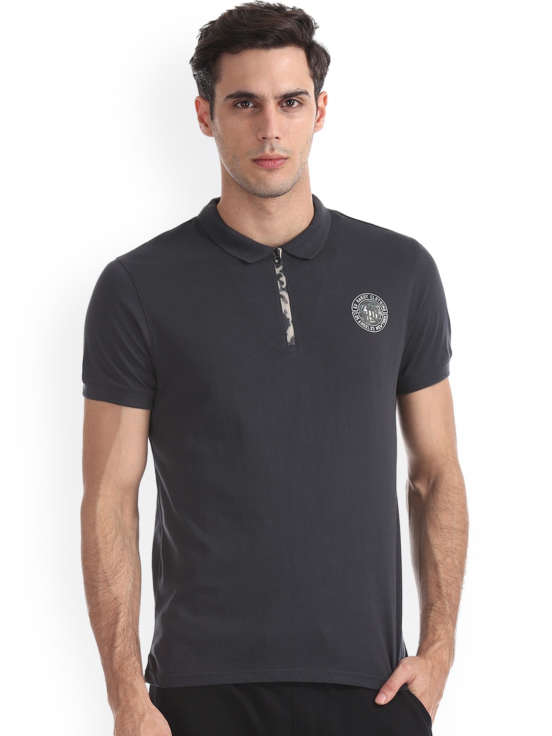 

Ed Hardy Men Black Solid Polo Collar T-shirt