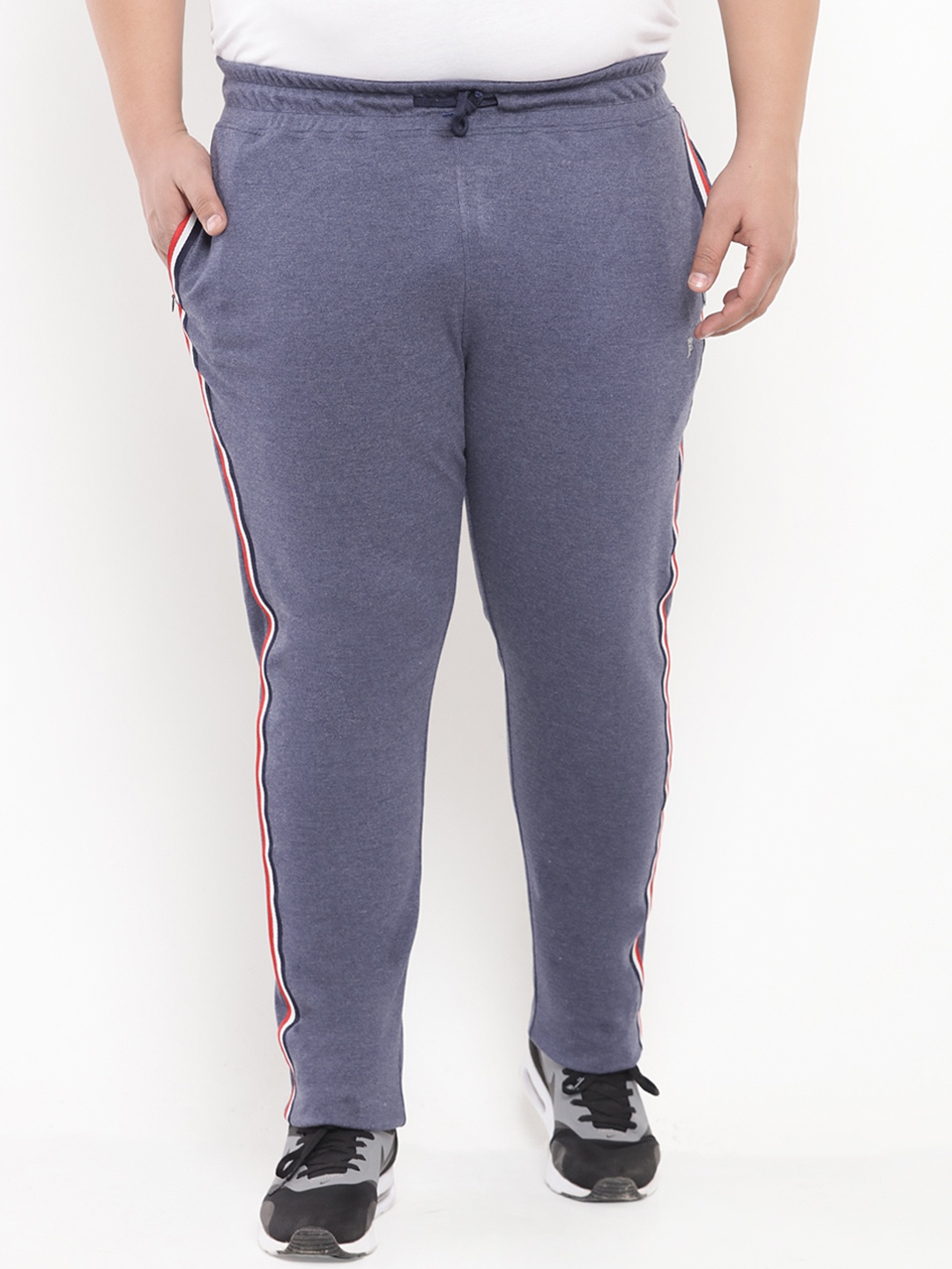 

John Pride Plus Size Men Blue Solid Straight-Fit Track Pant