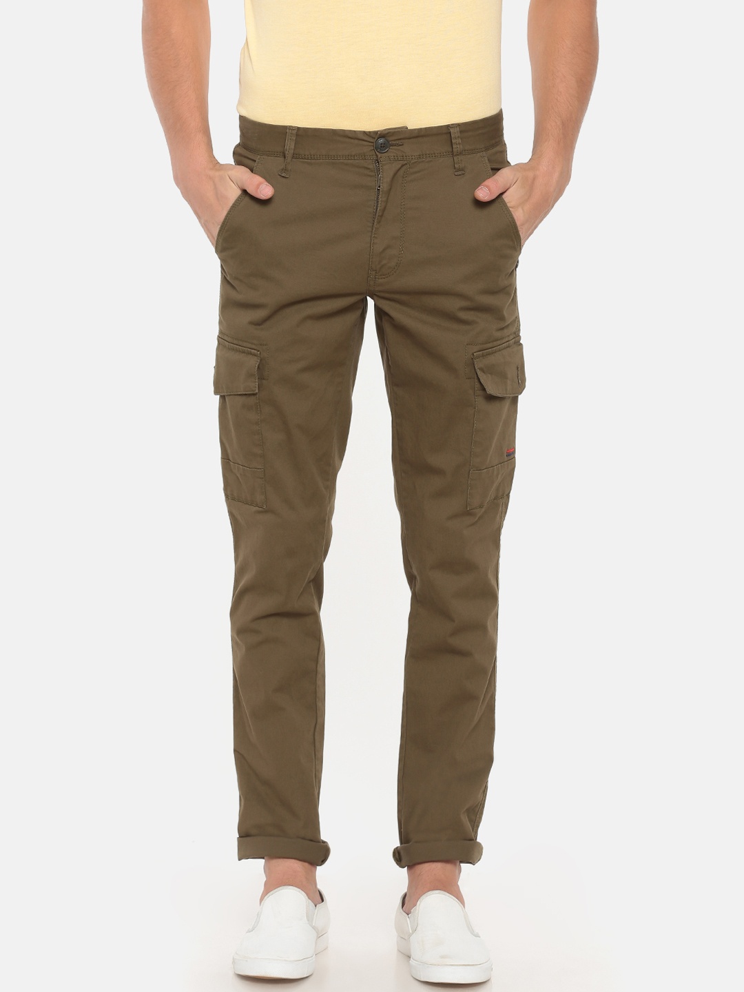 

t-base Men Khaki Tapered Fit Solid Cargos