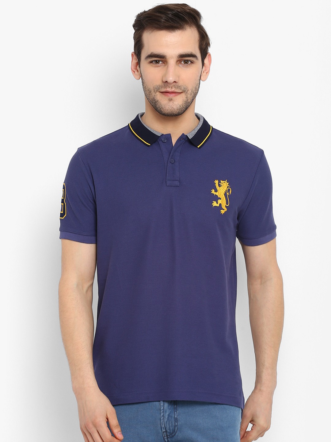 

Red Tape Men Blue Solid Polo Collar Pure Cotton T-shirt