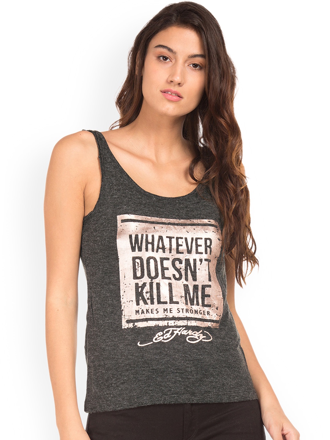 

Ed Hardy Women Black Printed Tank Top