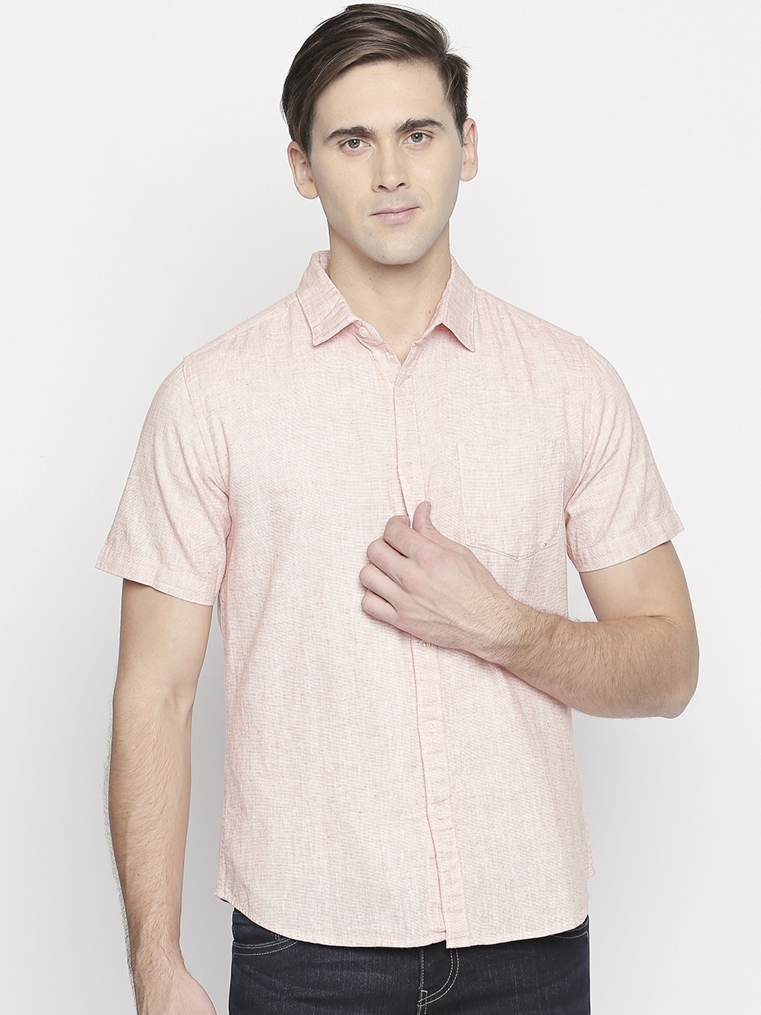 

BYFORD by Pantaloons Men Orange Regular Fit Self Design Casual Shirt