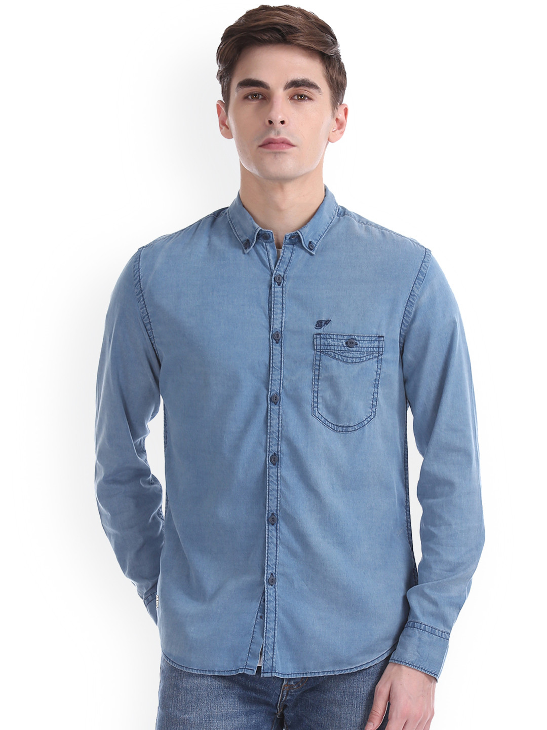

Ed Hardy Men Blue Slim Fit Solid Casual Shirt