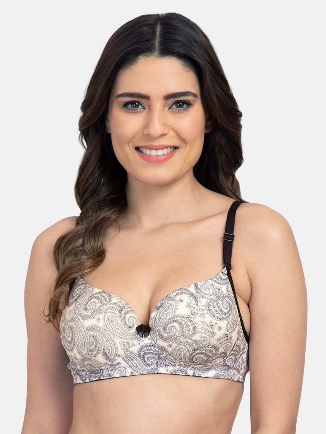 

Tweens White & Grey Printed Non-Wired Heavily Padded T-shirt Bra TW15100