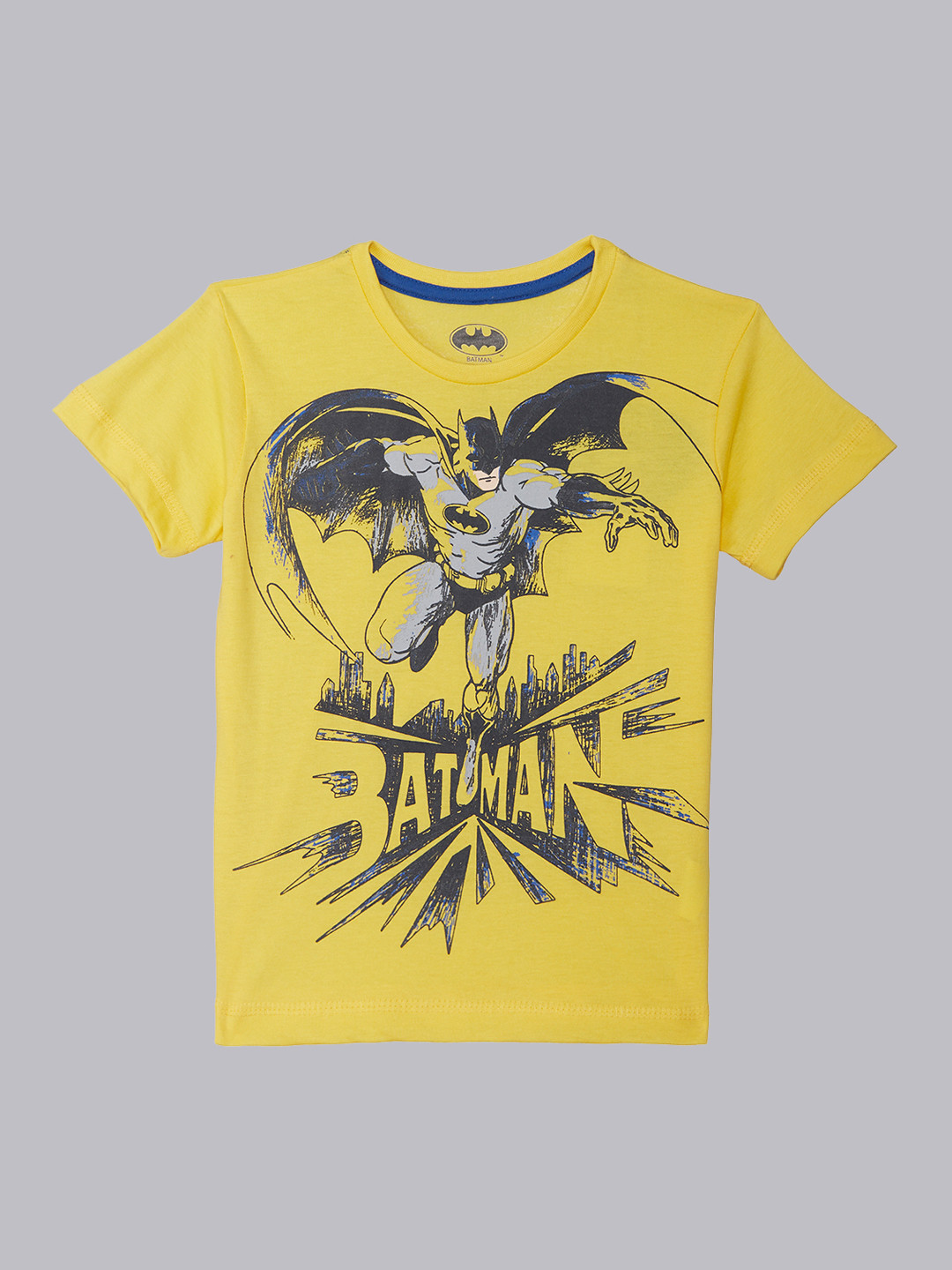 

Kids Ville Boys Yellow Batman Printed Round Neck Pure Cotton T-shirt