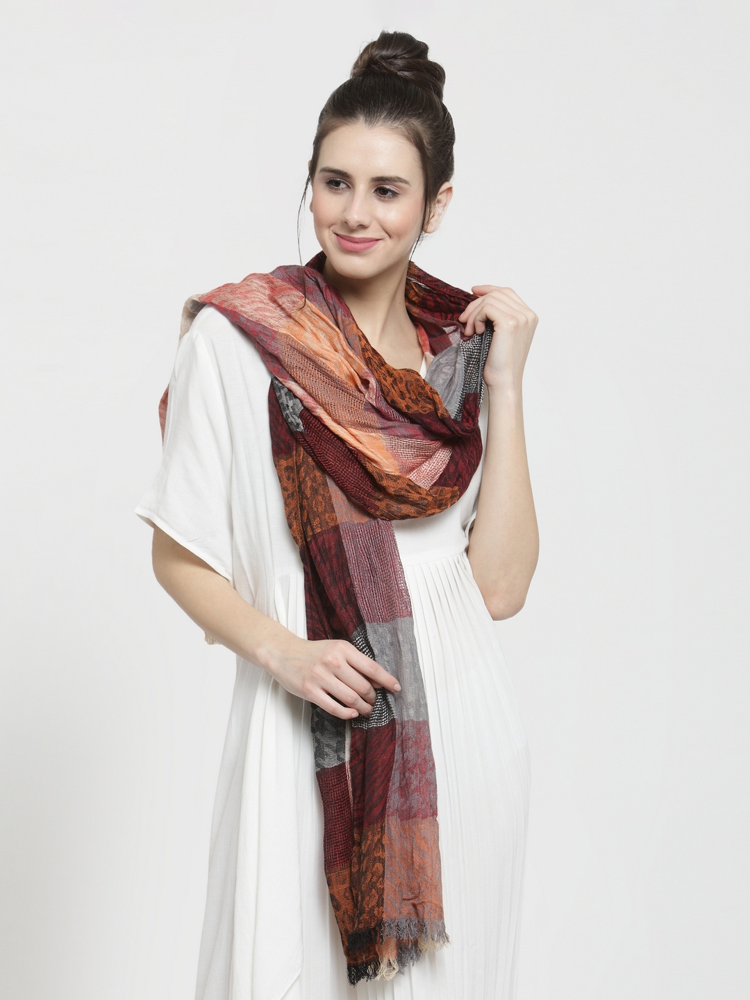 

J Style Women Multicoloured Checked Stole, Multi