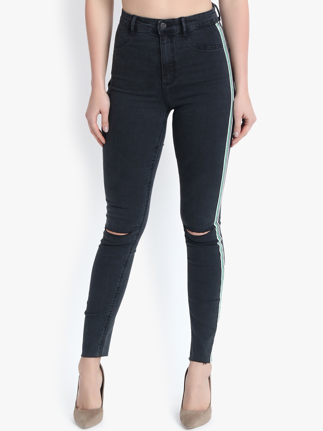 

Kotty Women Black Skinny Fit High-Rise Slash Knee Stretchable Jeans