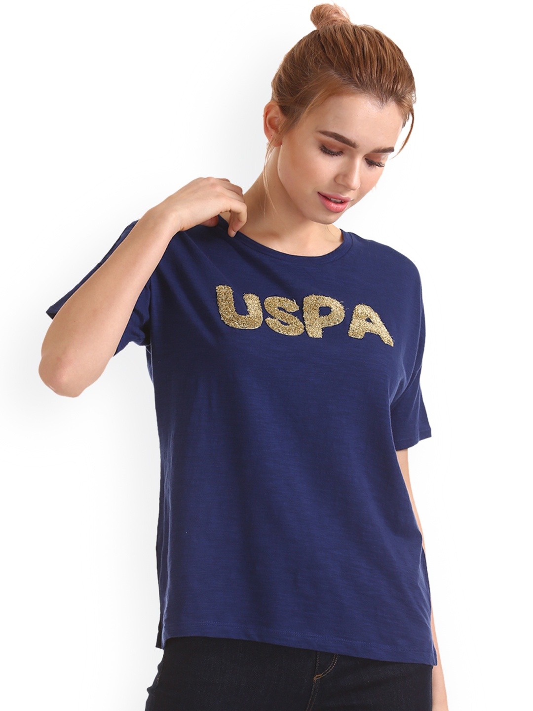 

U.S. Polo Assn. Women Women Blue Printed Pure Cotton Top