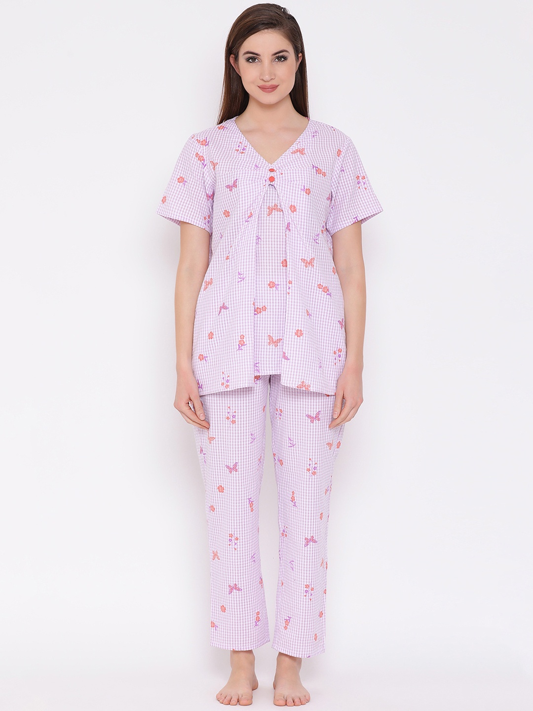 

Clovia Women Purple Printed Night suit LS0263P12XL