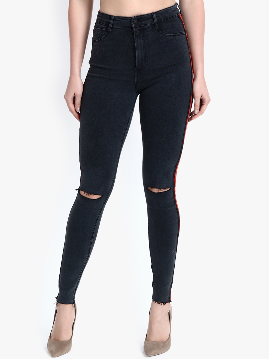 

Kotty Women Black Skinny Fit High-Rise Slash Knee Stretchable Jeans