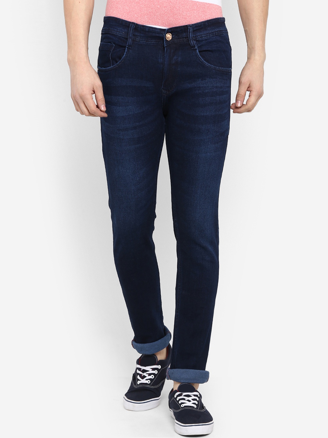 Routeen Men Blue Slim Fit Mid-Rise Clean Look Stretchable Jeans