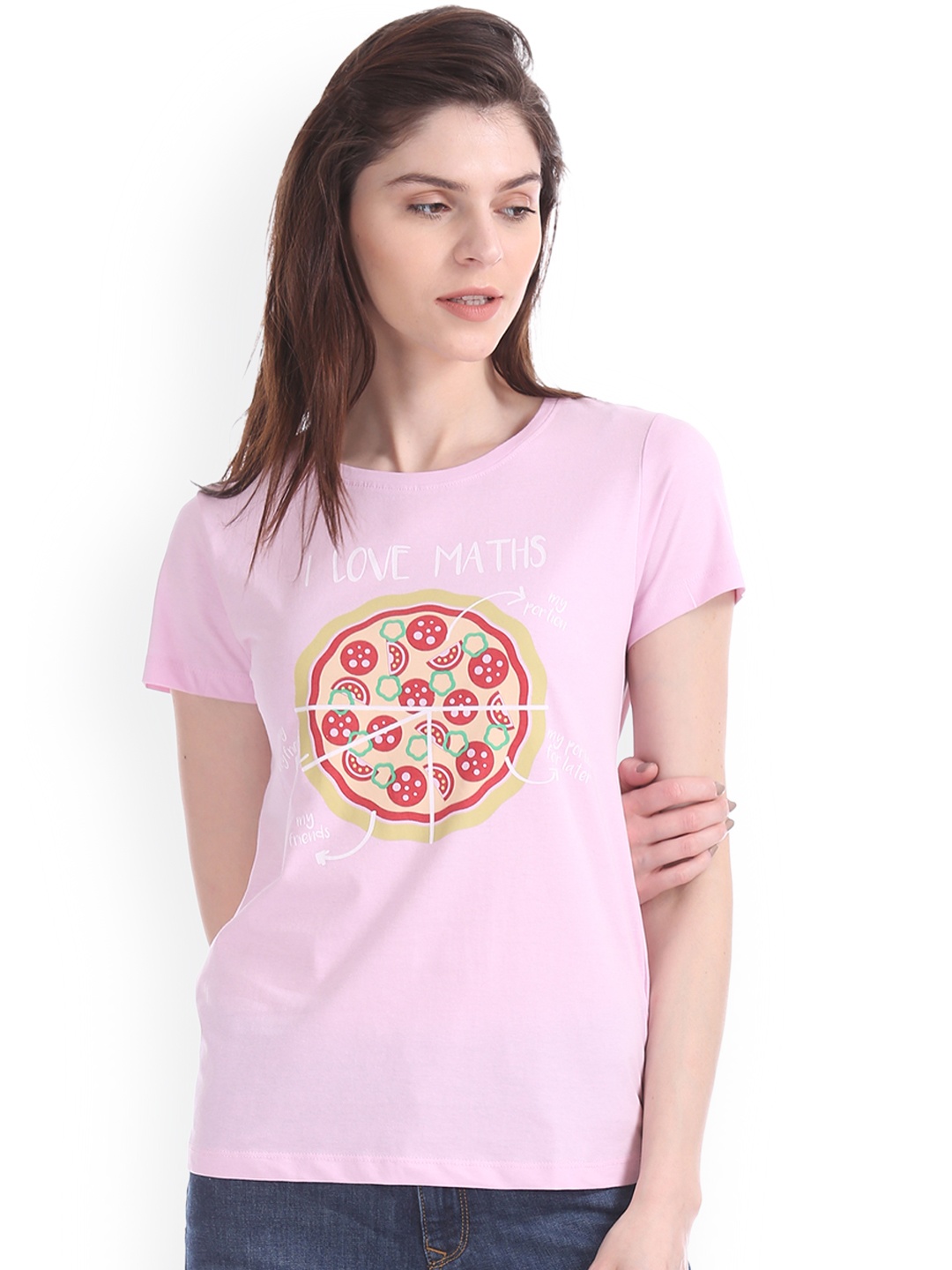 

Flying Machine Women Pink Printed Round Neck Pure Cotton T-shirt