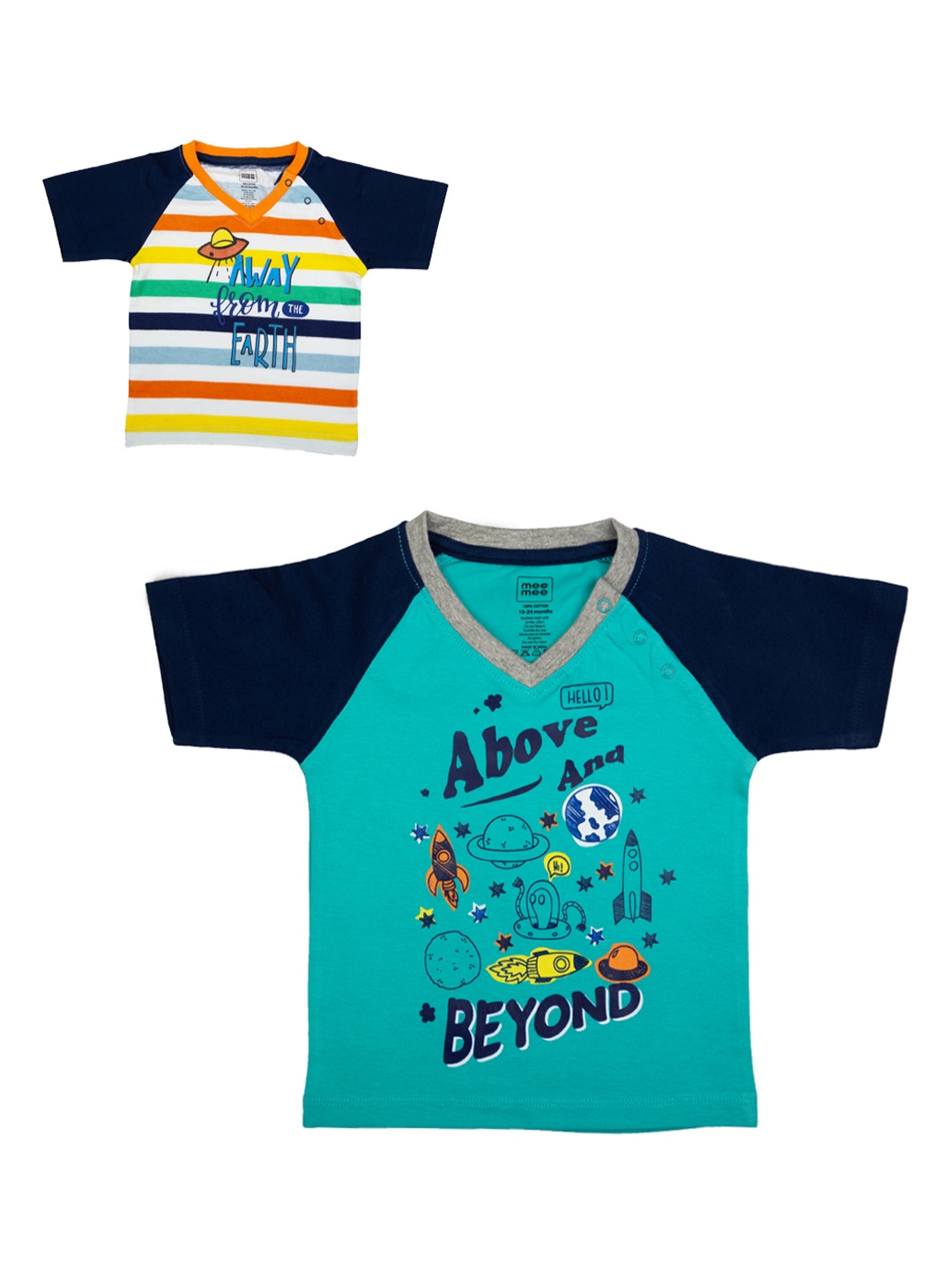 

MeeMee Boys Pack of 2 Printed V-Neck T-shirt, Multi