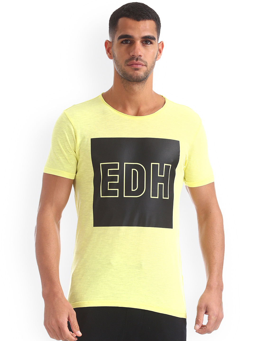 

Ed Hardy Men Yellow Printed Round Neck T-shirt