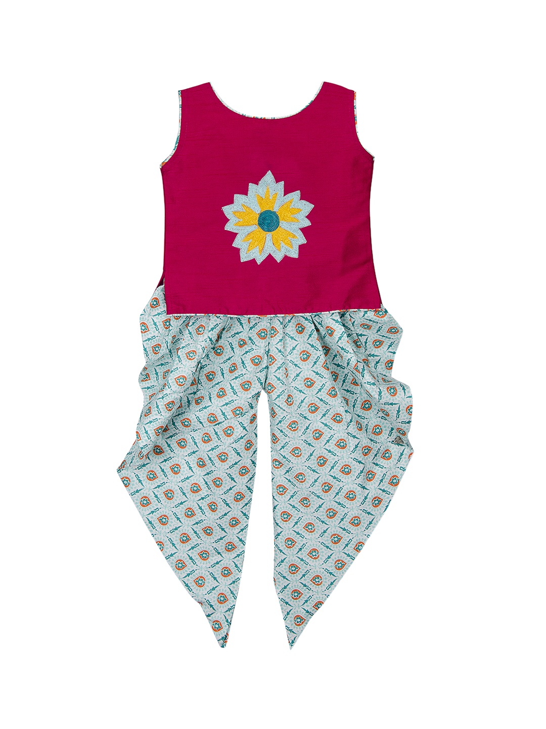 

KID1 Girls Pink & Blue Embroidered Kurti with Dhoti Pants