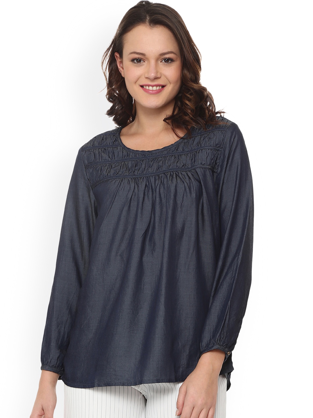 

Van Heusen Woman Women Blue Solid A-Line Top