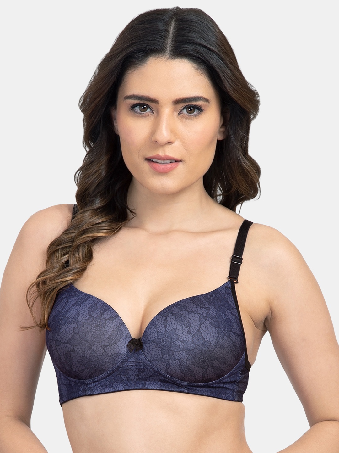 

Tweens Women Navy Blue Printed Non-Wired Heavily Padded T-shirt Bra