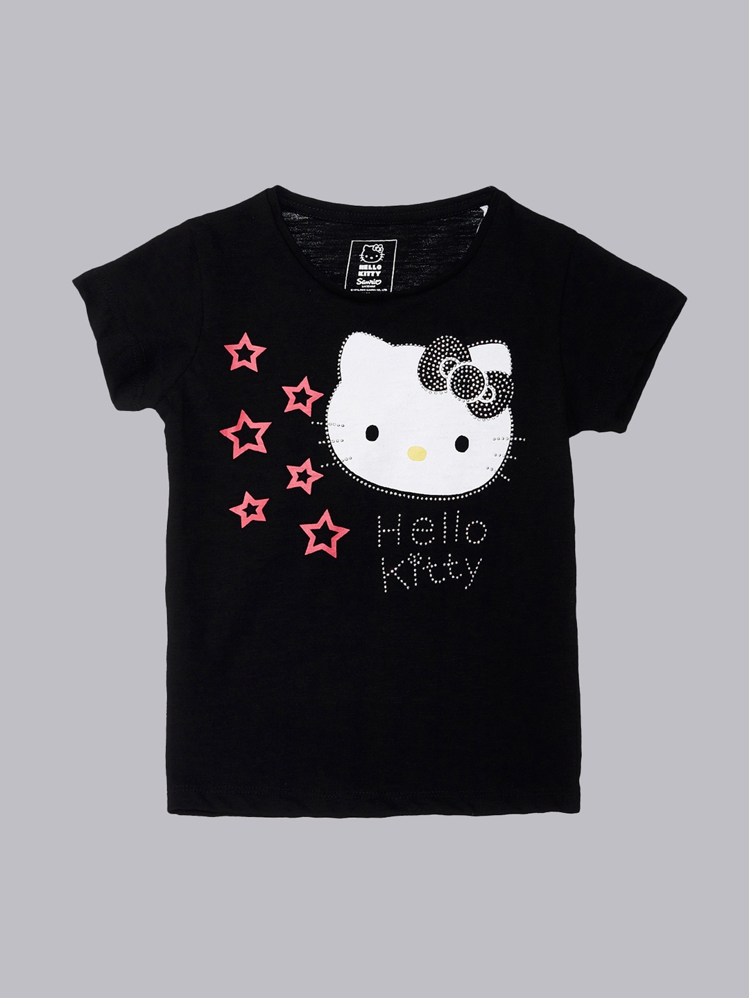 

Kids Ville Girls Navy Blue Hello Kitty Printed Round Neck Pure Cotton T-shirt, Black