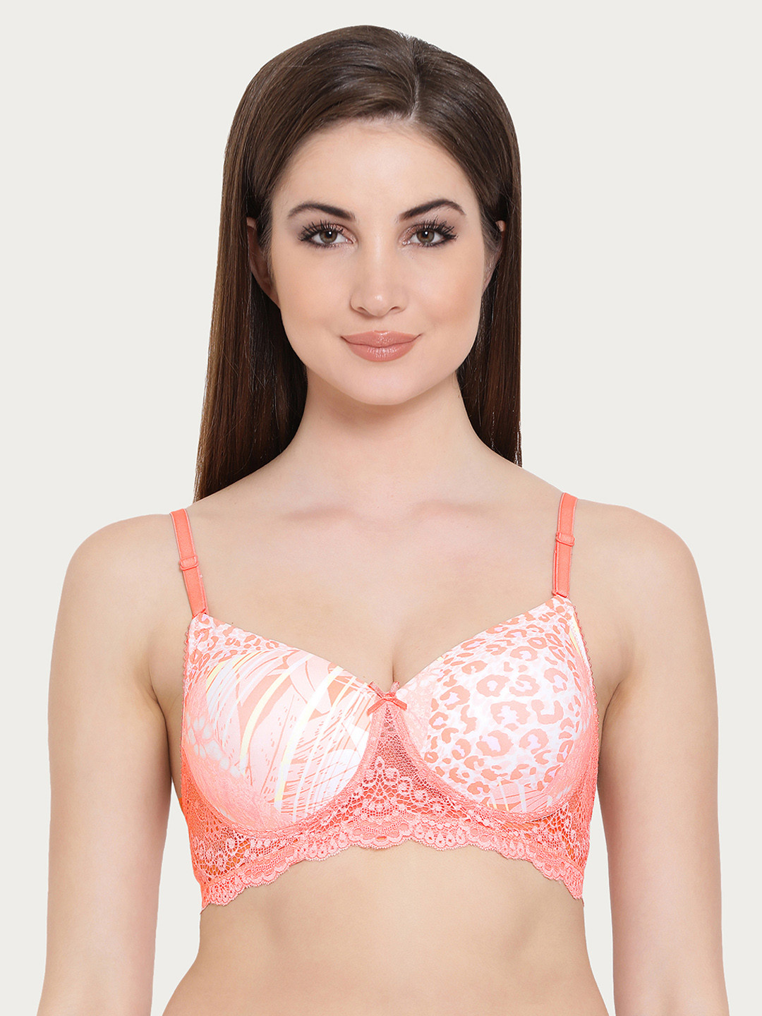 

Clovia Padded Non-Wired Printed Multiway T-Shirt Bra, Orange