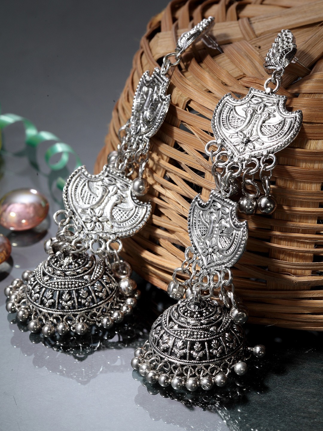 

Moedbuille Silver-Plated Dome Shaped Jhumkas