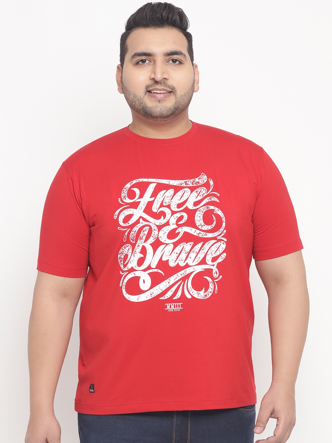 

John Pride Plus Size Men Red Printed Round Neck T-shirt