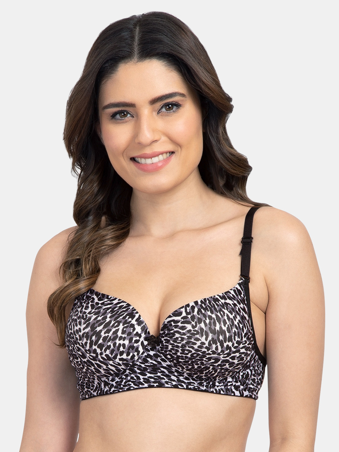 

Tweens Grey & Black Printed Non-Wired Heavily Padded T-shirt Bra TW15134