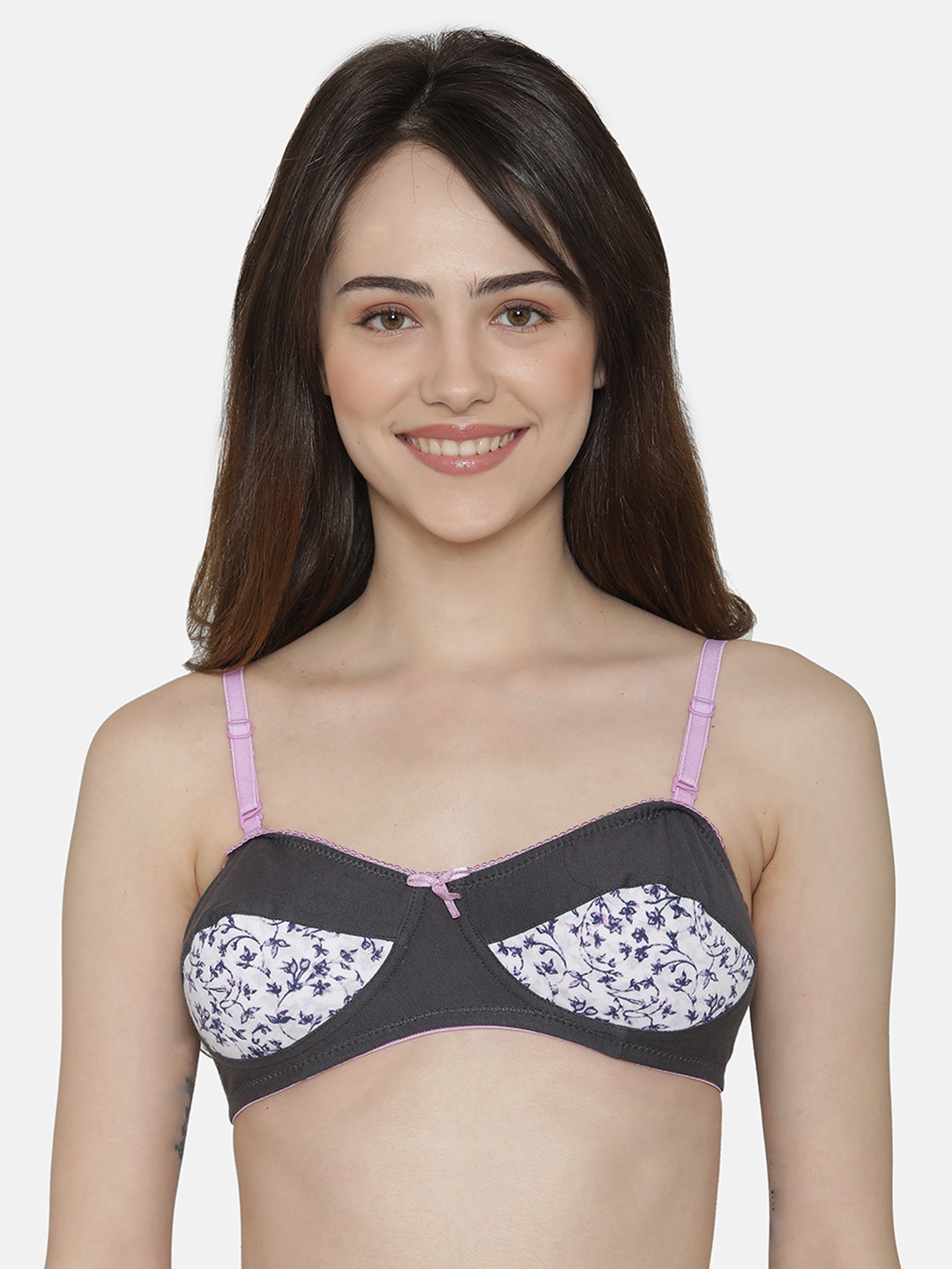 

Clovia Cotton Non-Padded Non-Wired Printed Multiway Balconnette Bra, Grey