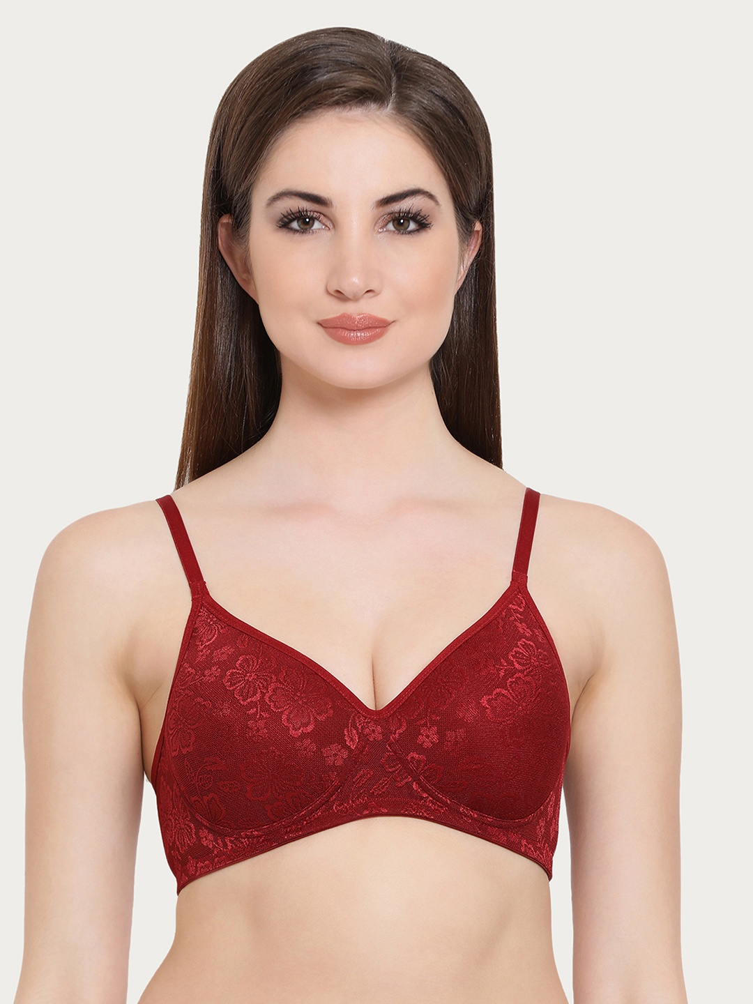 

Clovia Lace Padded Non-Wired Bra, Maroon