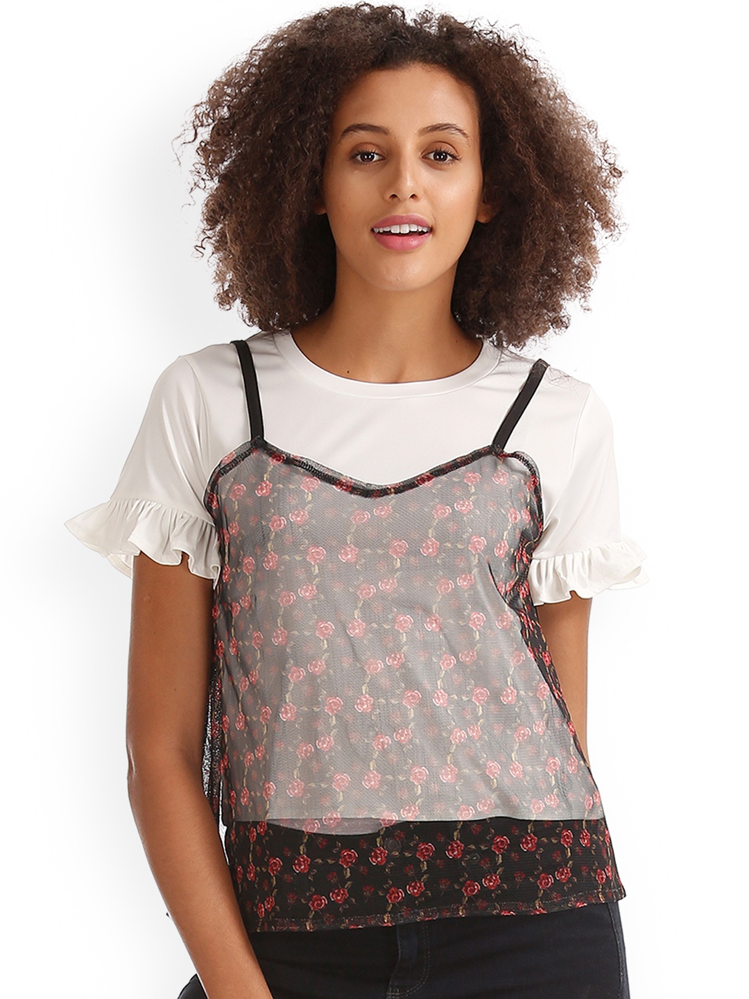 

Flying Machine Women Black Printed Sheer A-Line Top
