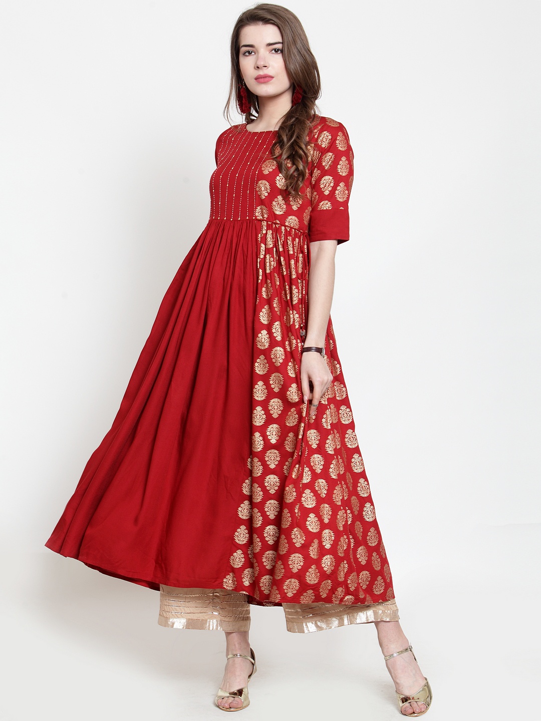 

Varanga Women Maroon & Mauve Printed Kurta with Palazzos