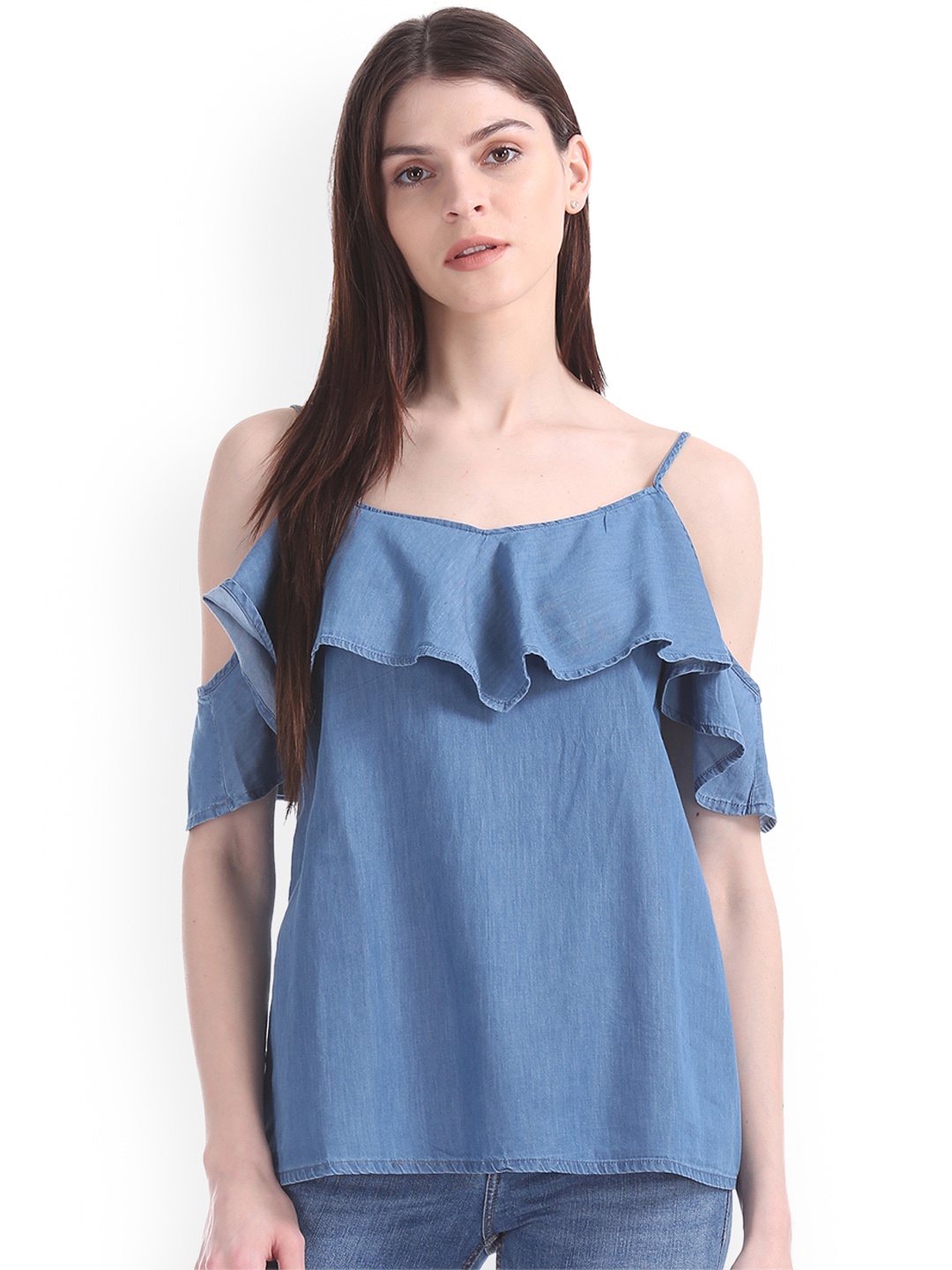 

Aeropostale Women Blue Solid A-Line Pure Cotton Top