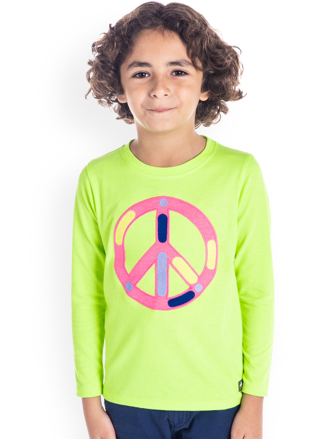 Cherry Crumble Boys Green Printed Round Neck T-shirt