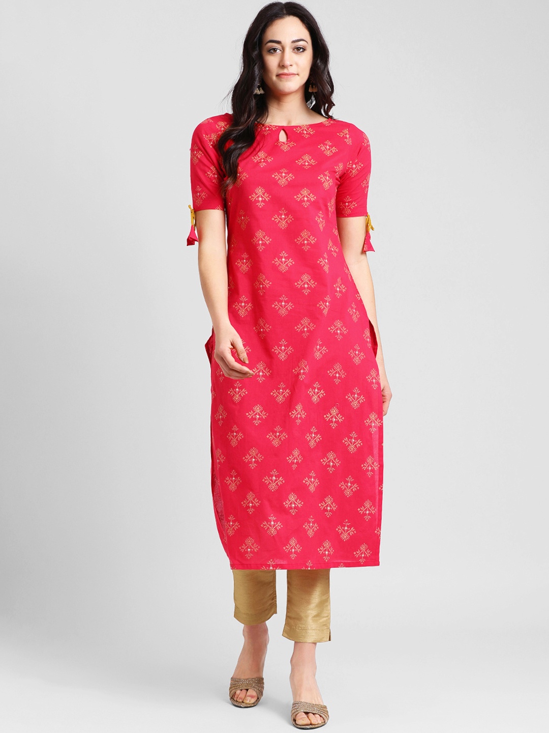 

Azira Women Red & Beige Printed Straight Kurta