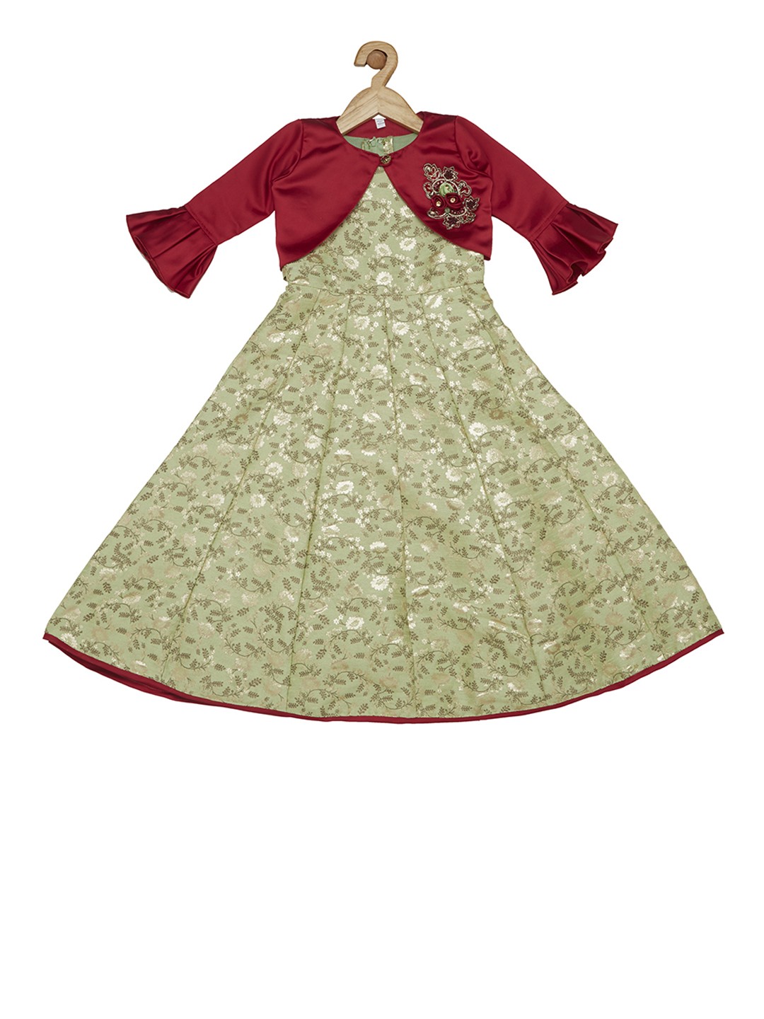 

BETTY Girls Green & Red Self Design Maxi Dress