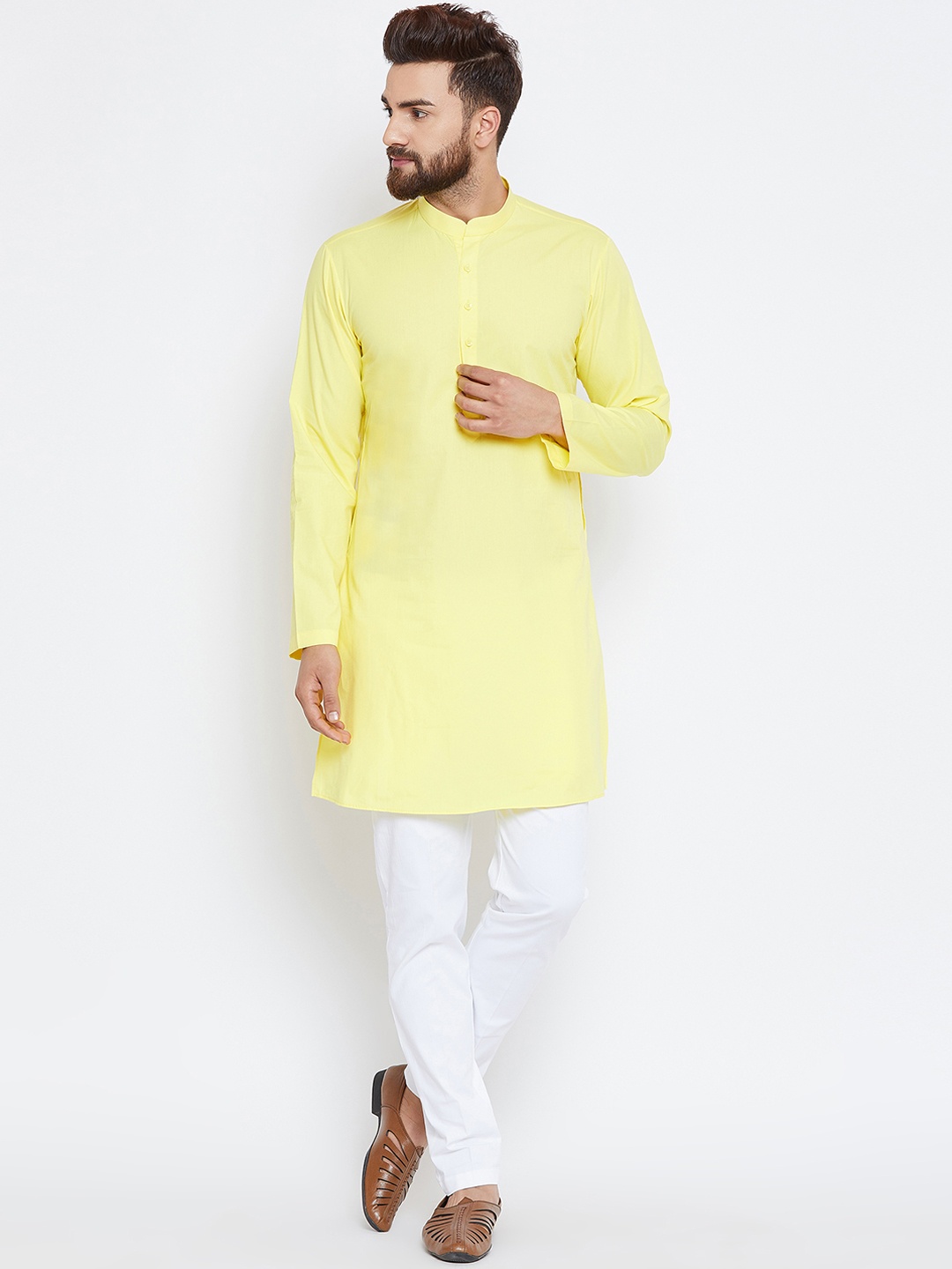 

See Designs Men Yellow Solid Straight Kurta