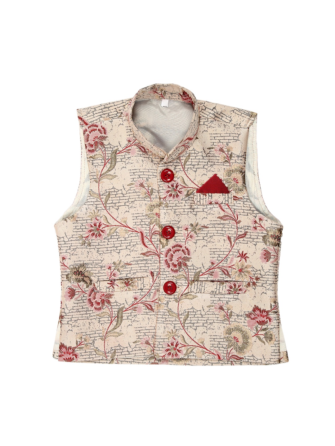 

Kidling Boys Red & Beige Printed Nehru Jacket