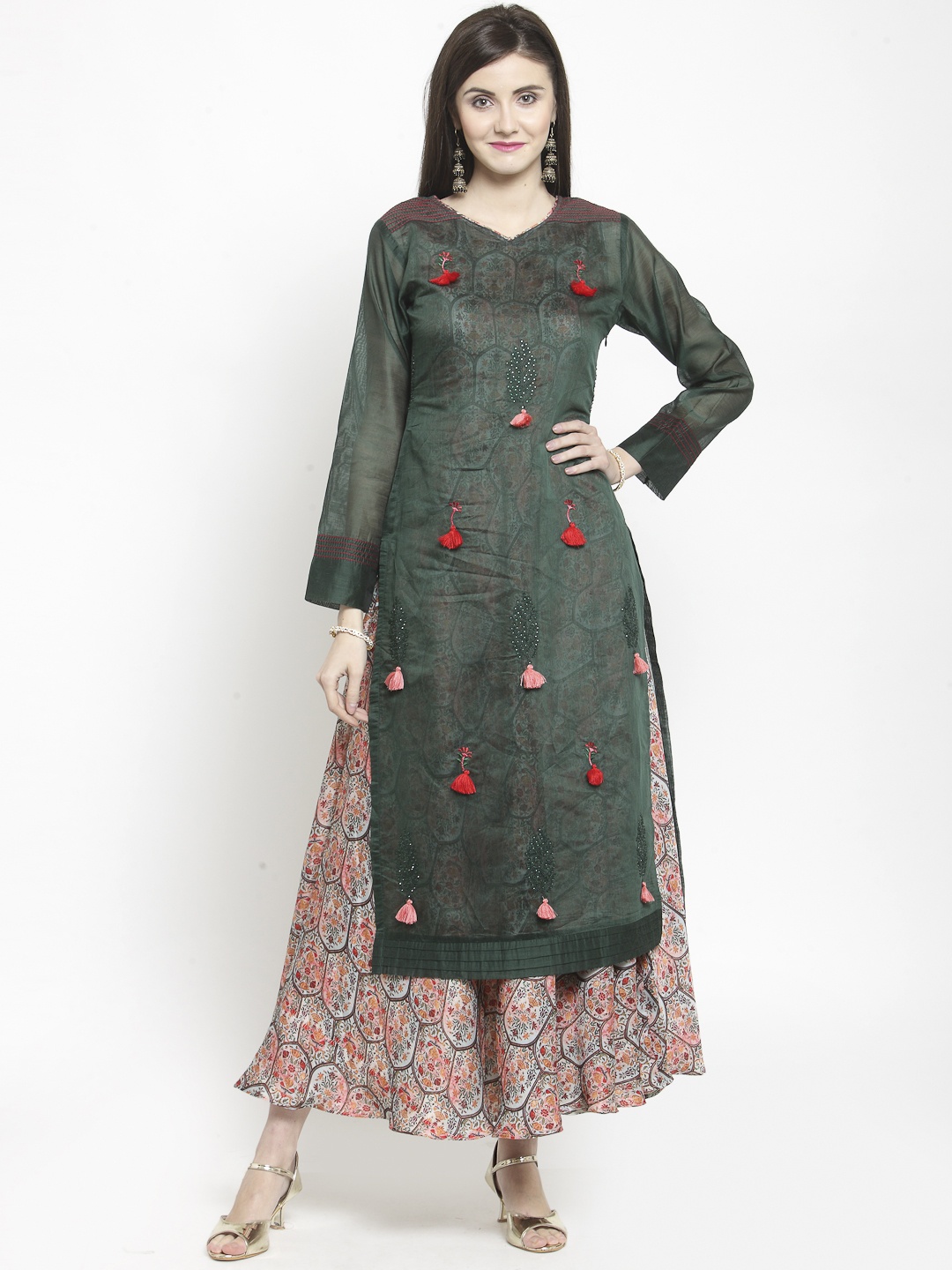 

Shaily Women Green Printed Straight Kurta
