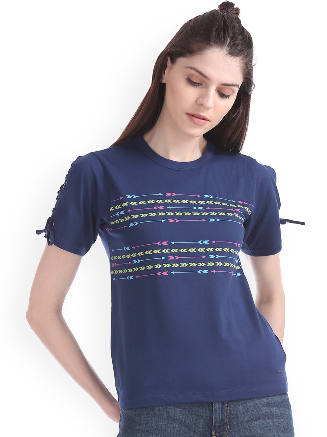 

Flying Machine Women Blue Printed Pure Cotton Top