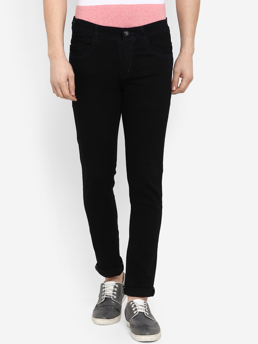 

Routeen Men Black Slim Fit Mid-Rise Clean Look Stretchable Jeans