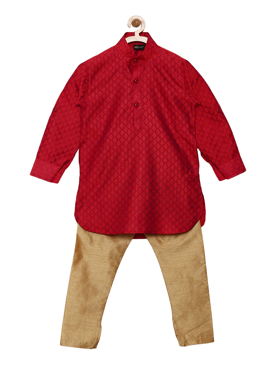 

Kidling Boys Red & Gold-Toned Self Design Kurta with Pyjamas