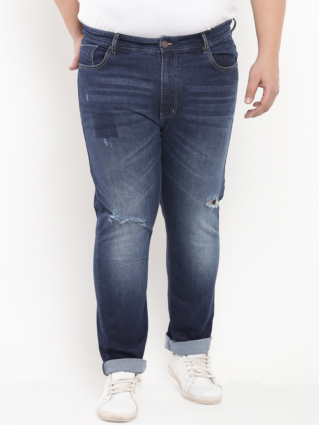 

John Pride Plus Size Men Blue Regular Fit Mid-Rise Mildly Distressed Jeans