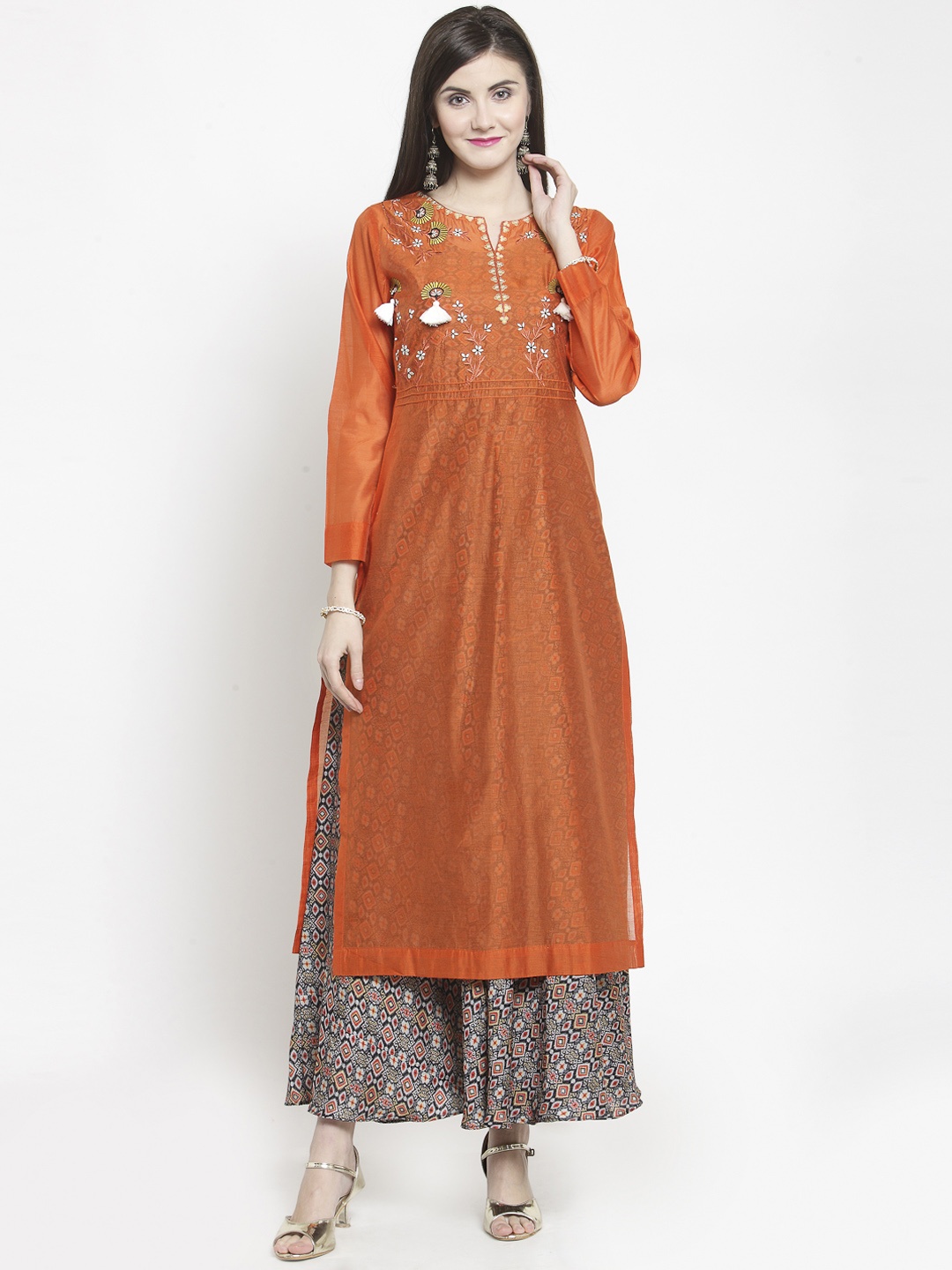 

Shaily Women Orange Embroidered Straight Kurta