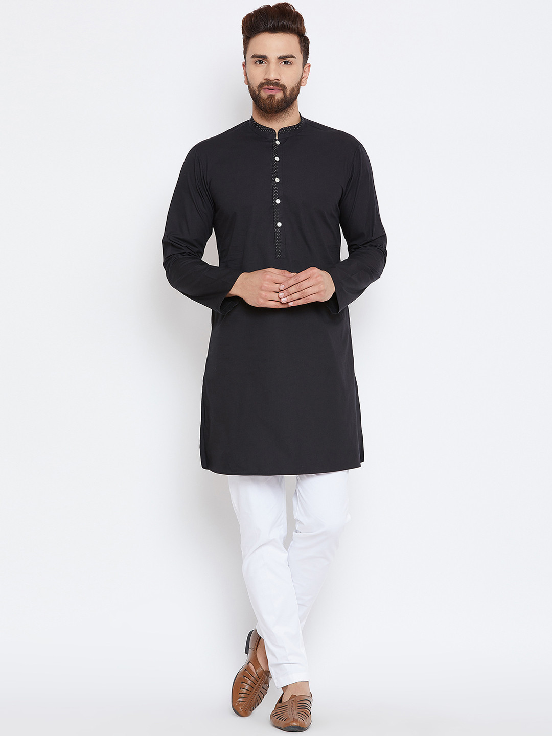 

See Designs Men Black Solid Straight Kurta